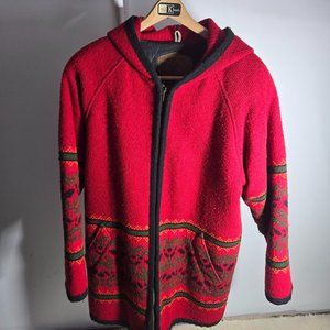 Vtg Woolrich Blanket Wool Coat/ Jacket Aztec Zip Up With Hood Women's Medium